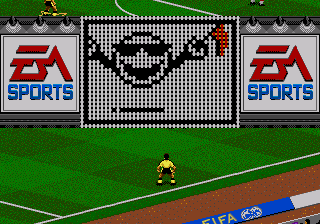 FIFA Soccer 95 screenshot: pixel art, isometric, dithered shading (environment)