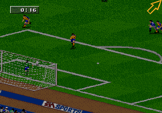 FIFA Soccer 96 screenshot: pixel art, isometric, no outlines, dithered shading (environment)