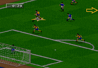 FIFA Soccer 96 screenshot: pixel art, pre-rendered, isometric, dithered shading (environment)