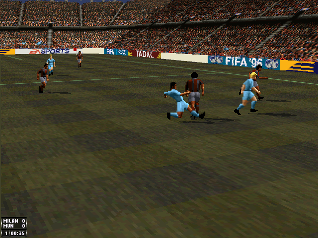 [FIFA Soccer 96](https://gamefaqs.gamespot.com/pc/197314-fifa-soccer-96/data) screenshot: low-poly, pre-rendered, three-quarter, no outlines (environment, character)