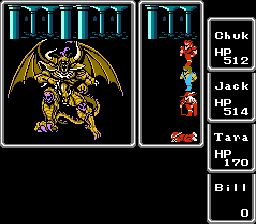 FINAL FANTASY screenshot: pixel art, three-quarter, fixed camera, black outlines, flat / unlit (combat)