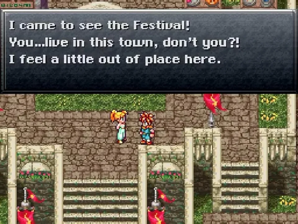 Final Fantasy Chronicles screenshot: pixel art, hand-drawn, digitized / fmv, three-quarter, colored outlines, baked lighting (cutscene)