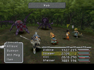 FINAL FANTASY IX screenshot: pre-rendered, low-poly, fixed camera, third-person, no outlines, baked lighting (environment, combat)