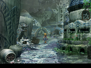 FINAL FANTASY IX screenshot: pre-rendered, low-poly, fixed camera, third-person, no outlines, baked lighting (environment)