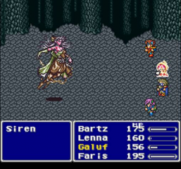 FINAL FANTASY V screenshot: pixel art, three-quarter, fixed camera, interior lines (combat, environment)