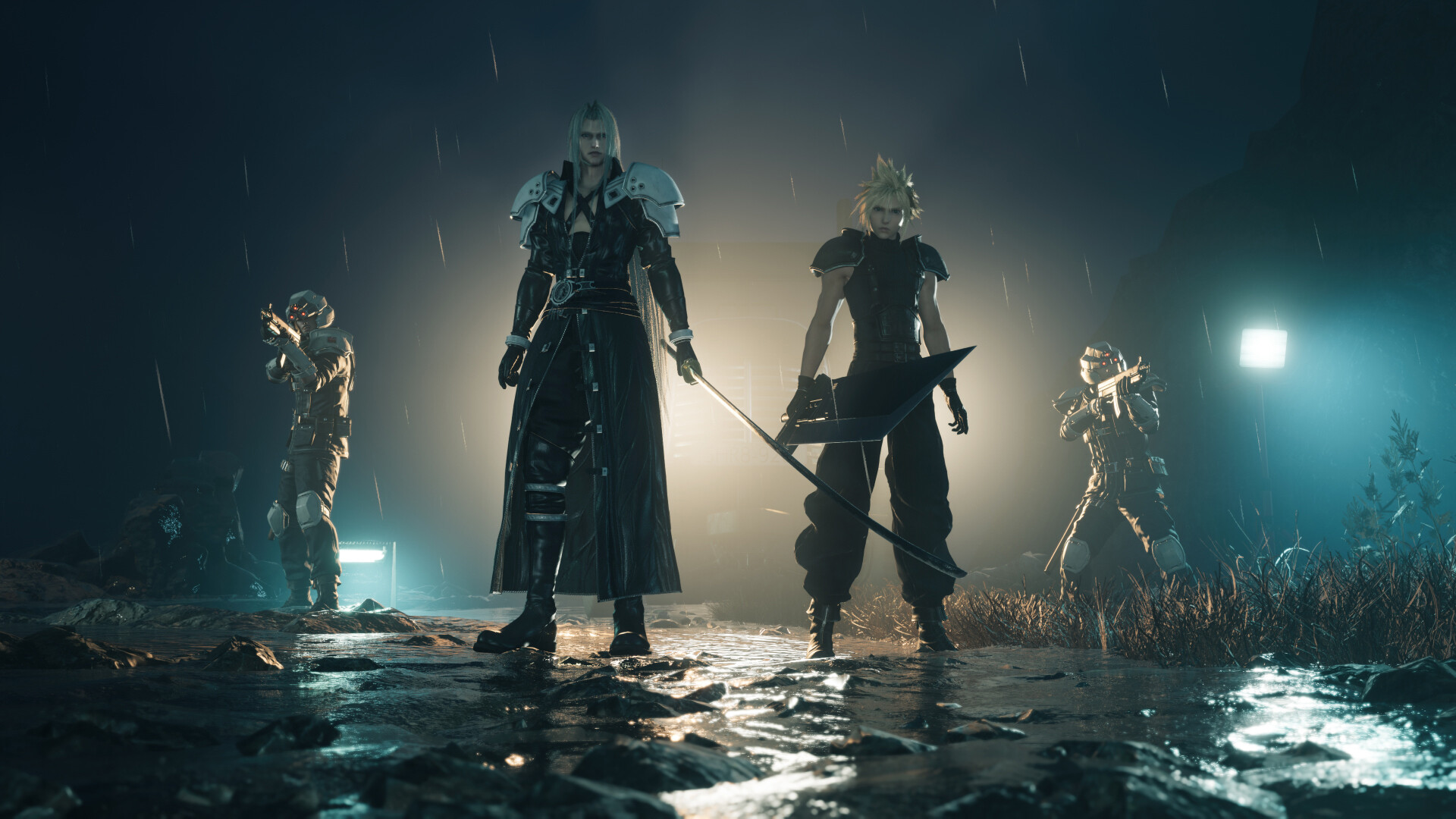 FINAL FANTASY VII REBIRTH screenshot: realistic, low-poly, third-person, no outlines, realistic lighting (character, environment, cutscene)