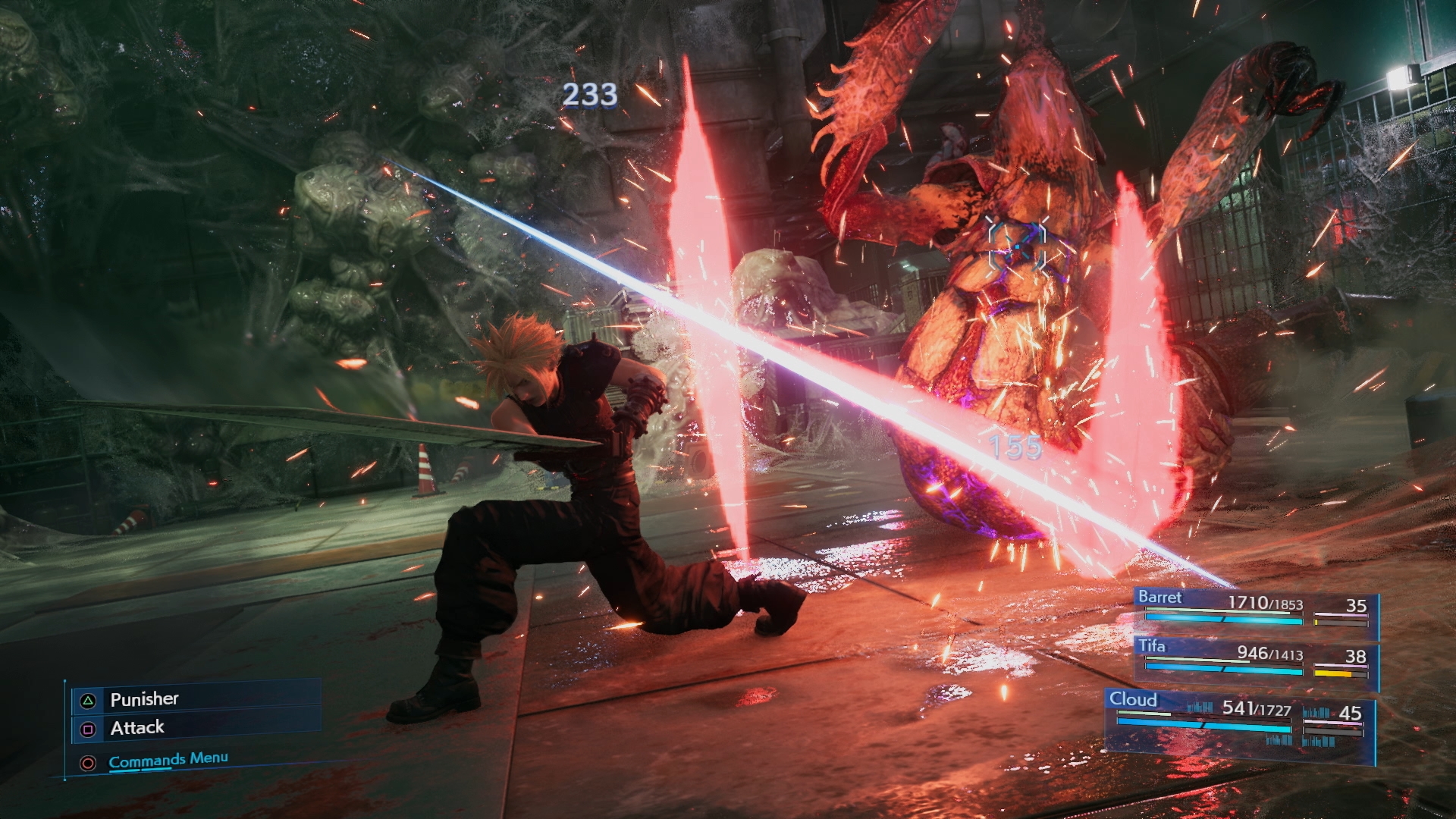 FINAL FANTASY VII REMAKE screenshot: realistic, third-person, no outlines, realistic lighting (environment, character, combat)