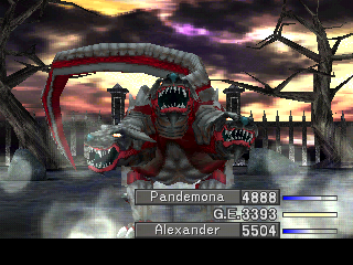 FINAL FANTASY VIII screenshot: low-poly, pre-rendered, fixed camera, third-person, no outlines, baked lighting (environment, character, combat)