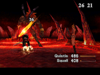 FINAL FANTASY VIII screenshot: low-poly, pre-rendered, fixed camera, third-person, no outlines, baked lighting (environment, character, combat)
