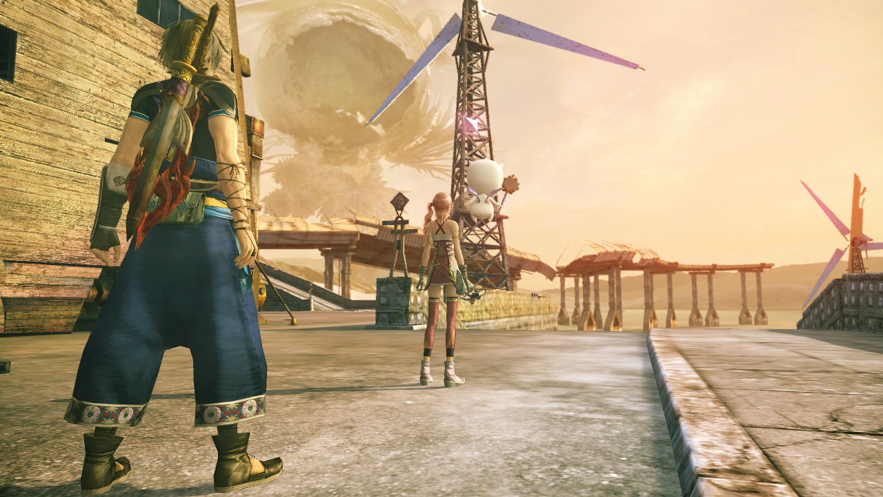FINAL FANTASY XIII-2 screenshot: realistic, third-person, no outlines, soft gradient (environment, character)