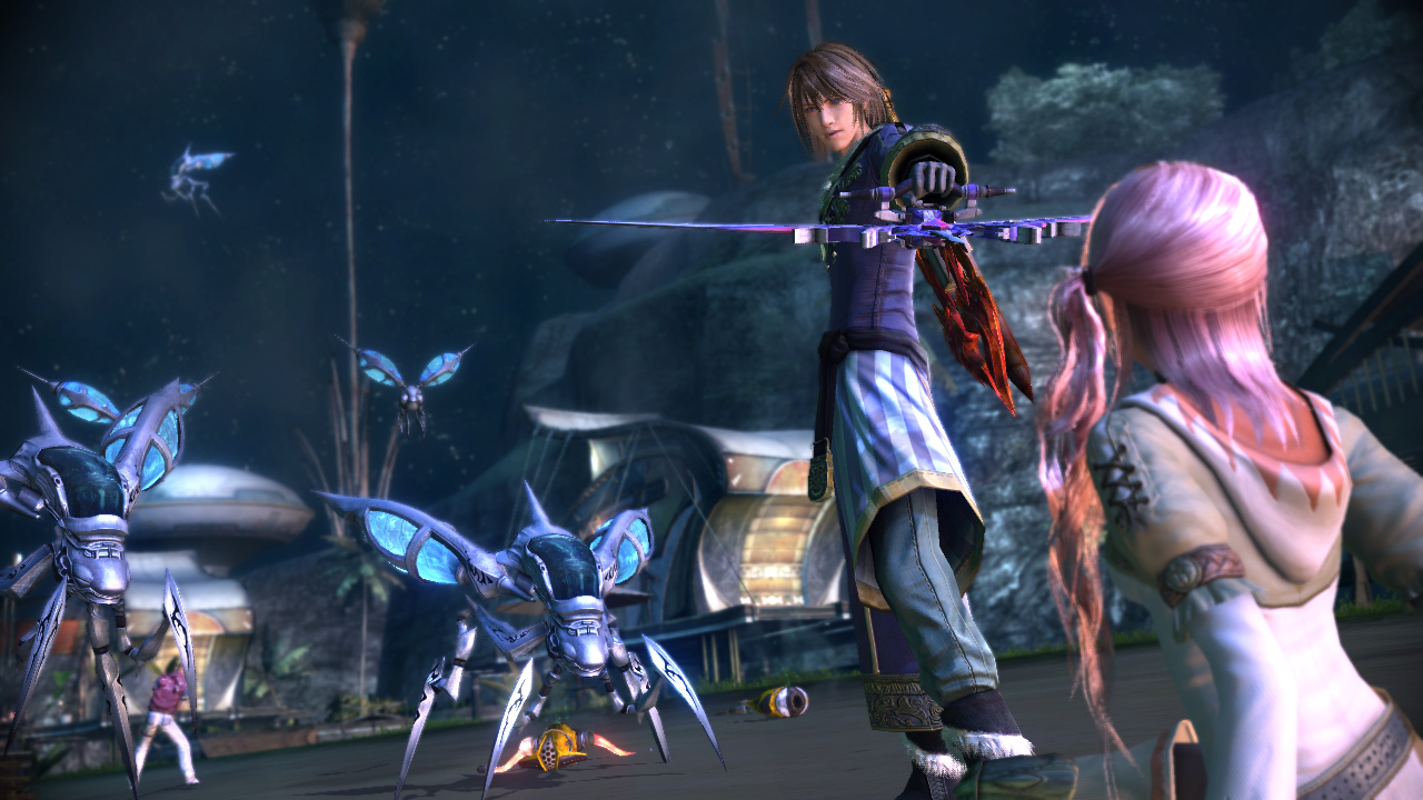 FINAL FANTASY XIII-2 screenshot: realistic, third-person, no outlines, soft gradient (environment, character, combat)