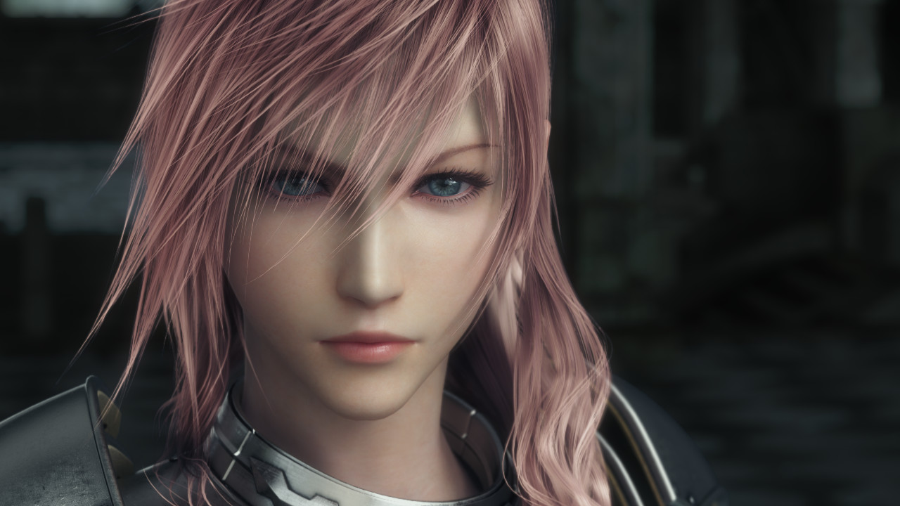 FINAL FANTASY XIII-2 screenshot: realistic, third-person, no outlines, soft gradient (character, cutscene)