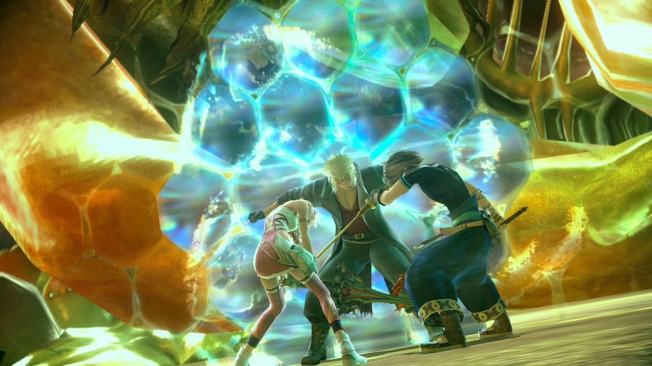 FINAL FANTASY XIII-2 screenshot: realistic, third-person, no outlines, soft gradient (character, cutscene)
