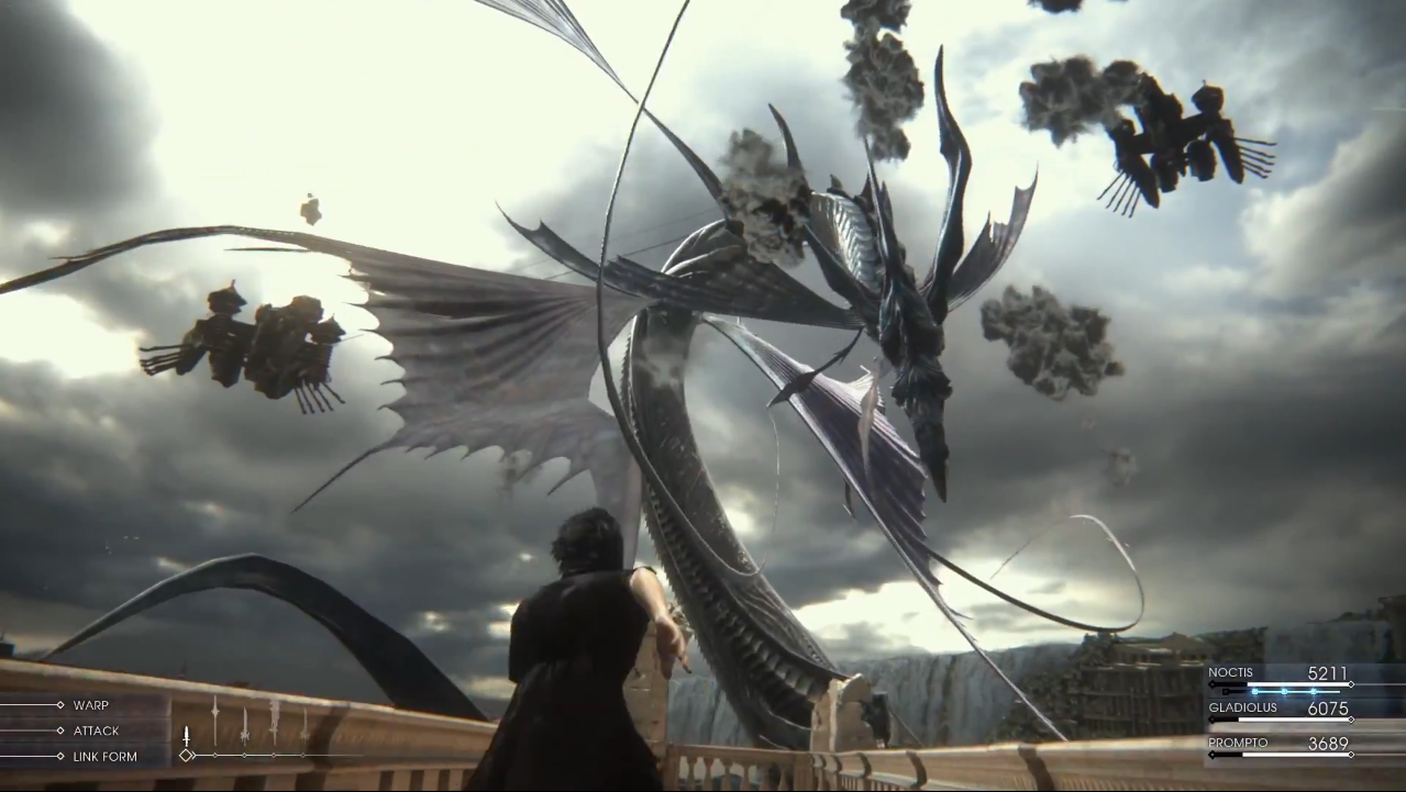 FINAL FANTASY XV screenshot: realistic, third-person, no outlines, realistic lighting (environment, combat)