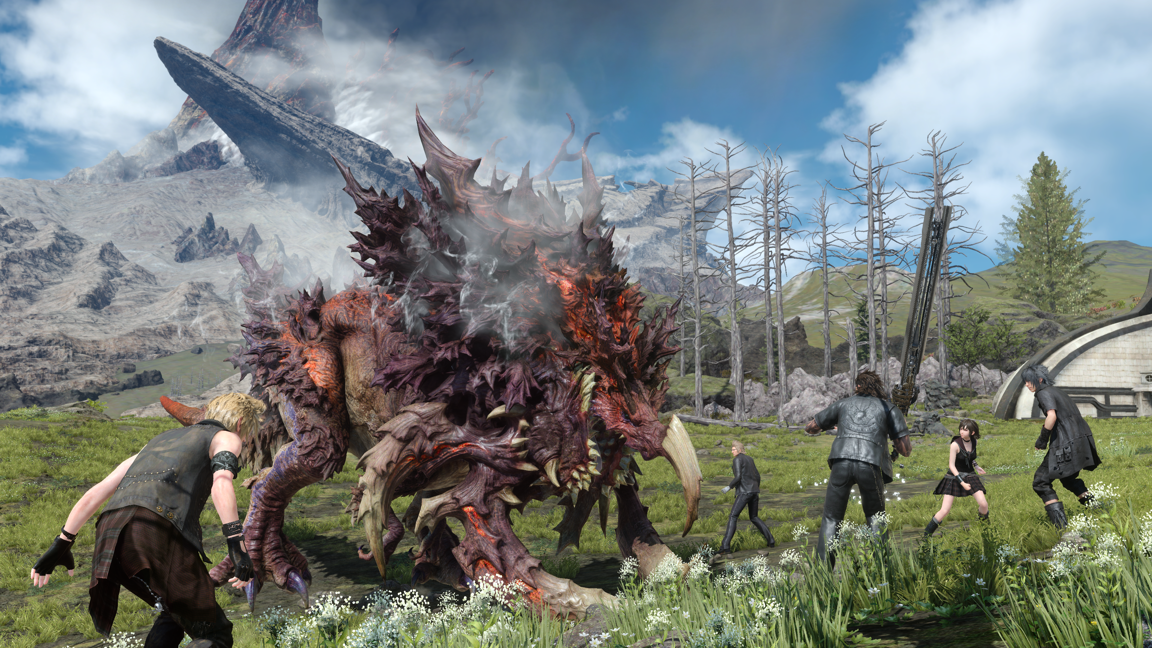 FINAL FANTASY XV screenshot: realistic, third-person, no outlines, realistic lighting (environment, character, combat)