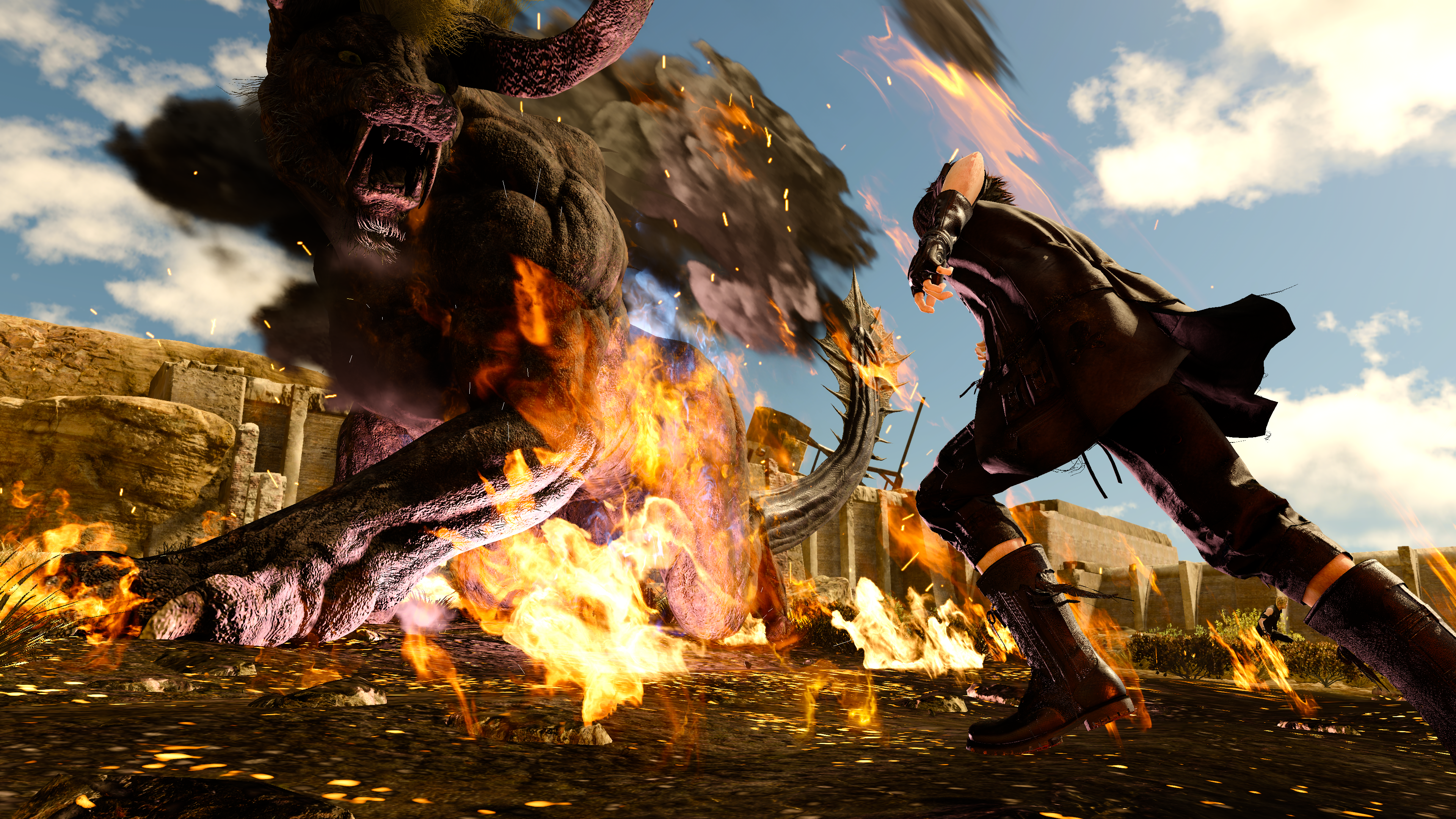 FINAL FANTASY XV screenshot: realistic, third-person, no outlines, realistic lighting (environment, character, combat)
