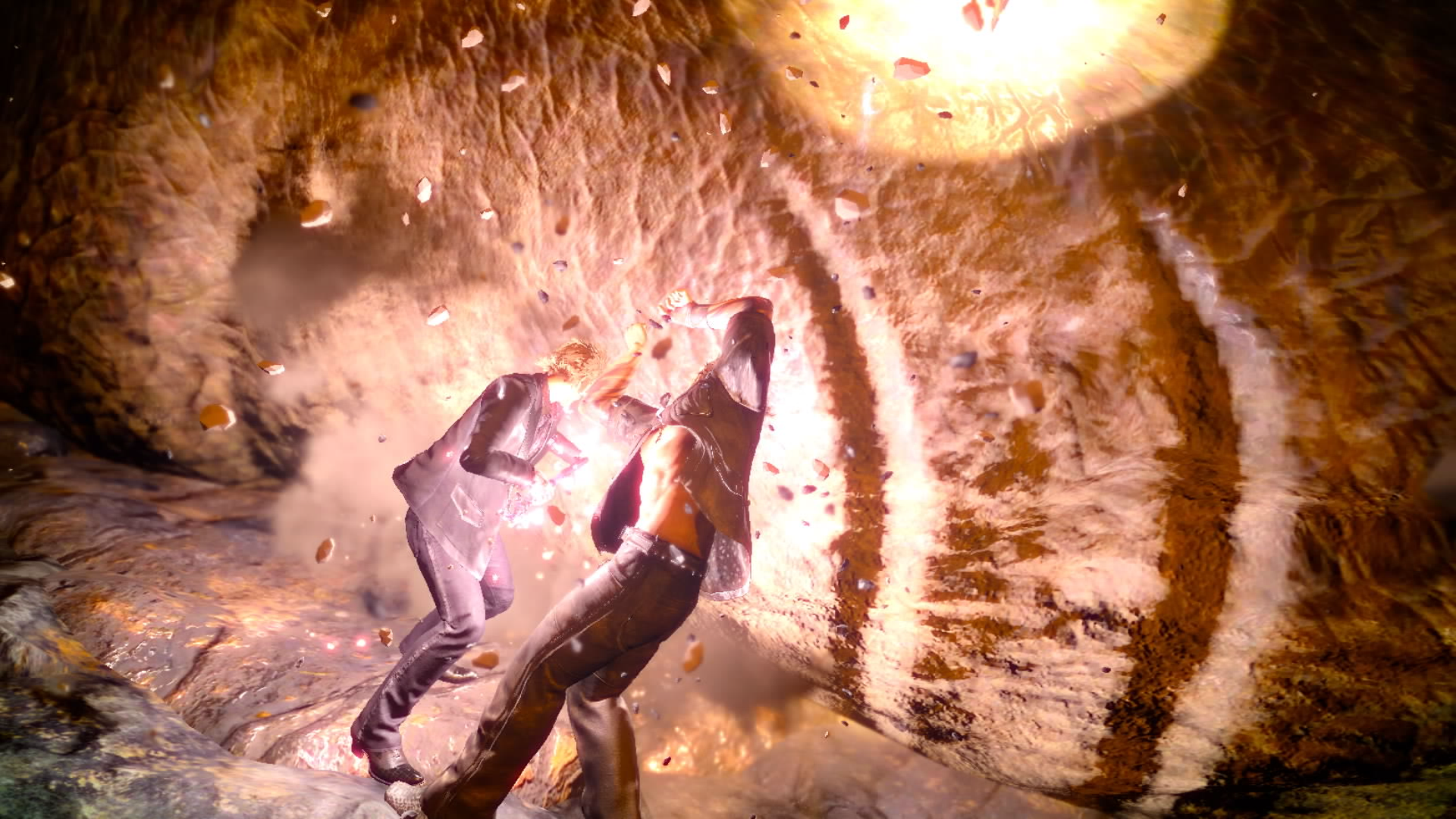 FINAL FANTASY XV screenshot: realistic, third-person, no outlines, realistic lighting (environment, character, combat)