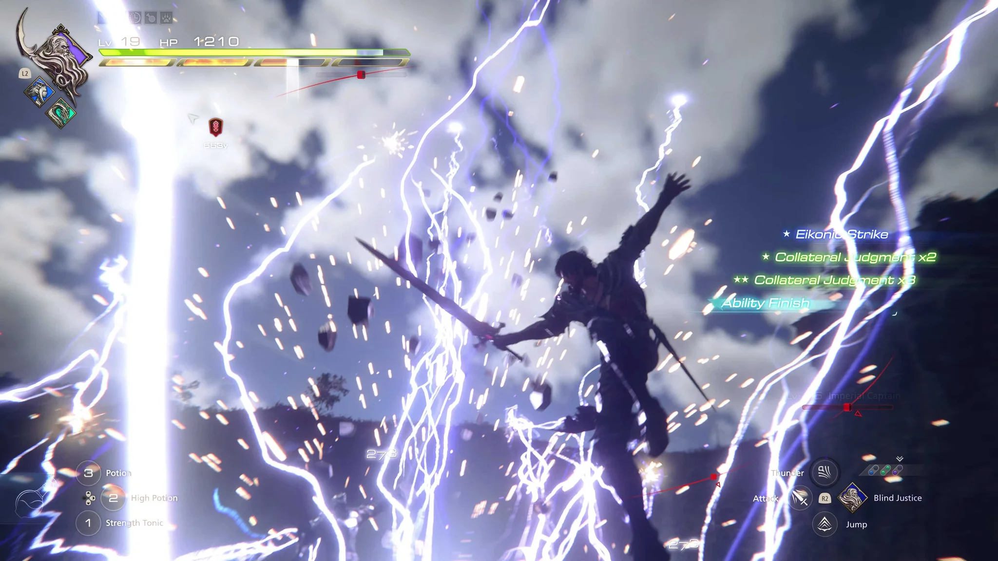 FINAL FANTASY XVI screenshot: realistic, third-person, no outlines, realistic lighting (environment, combat)