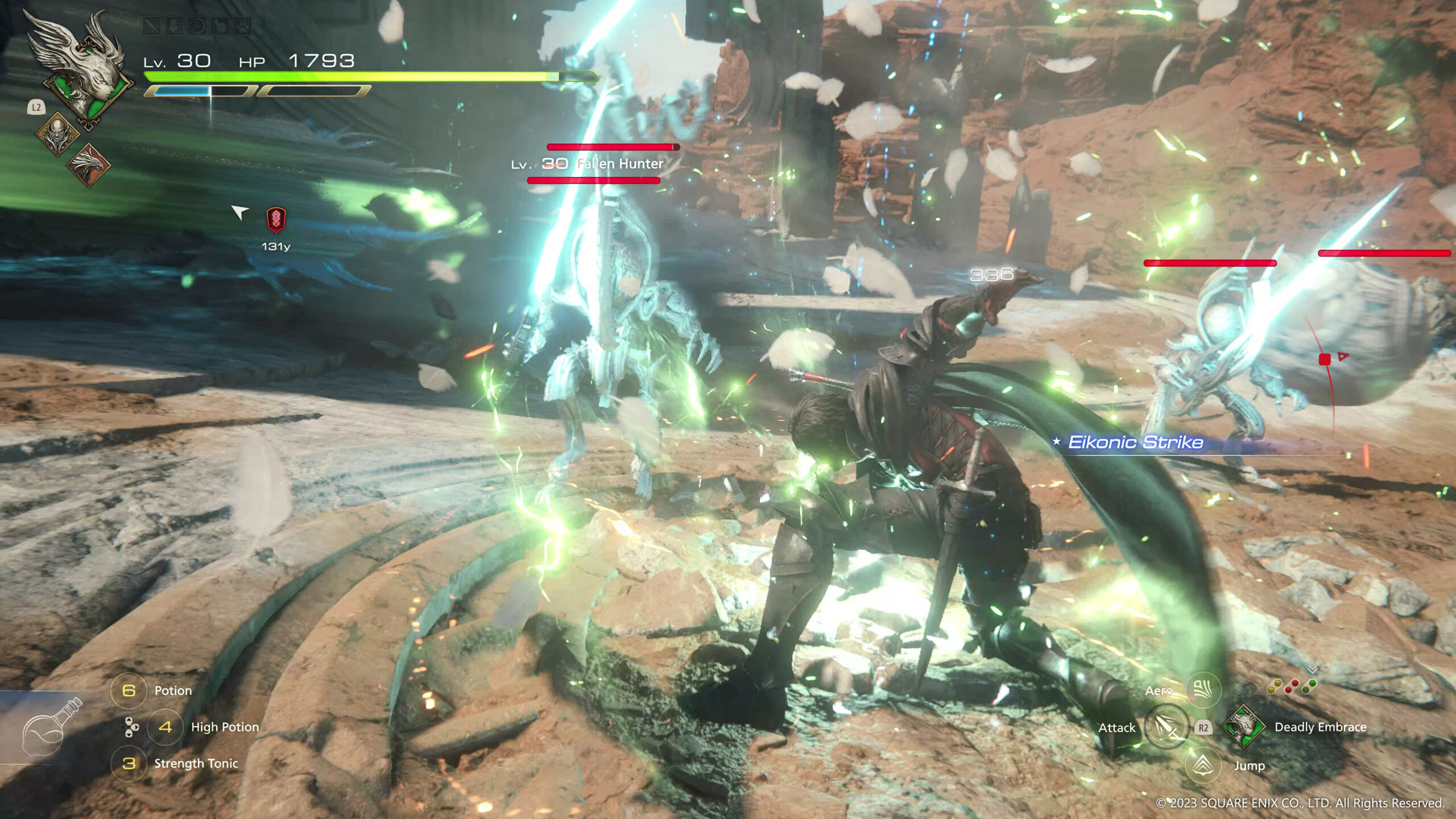 FINAL FANTASY XVI screenshot: realistic, third-person, no outlines, realistic lighting (environment, combat)