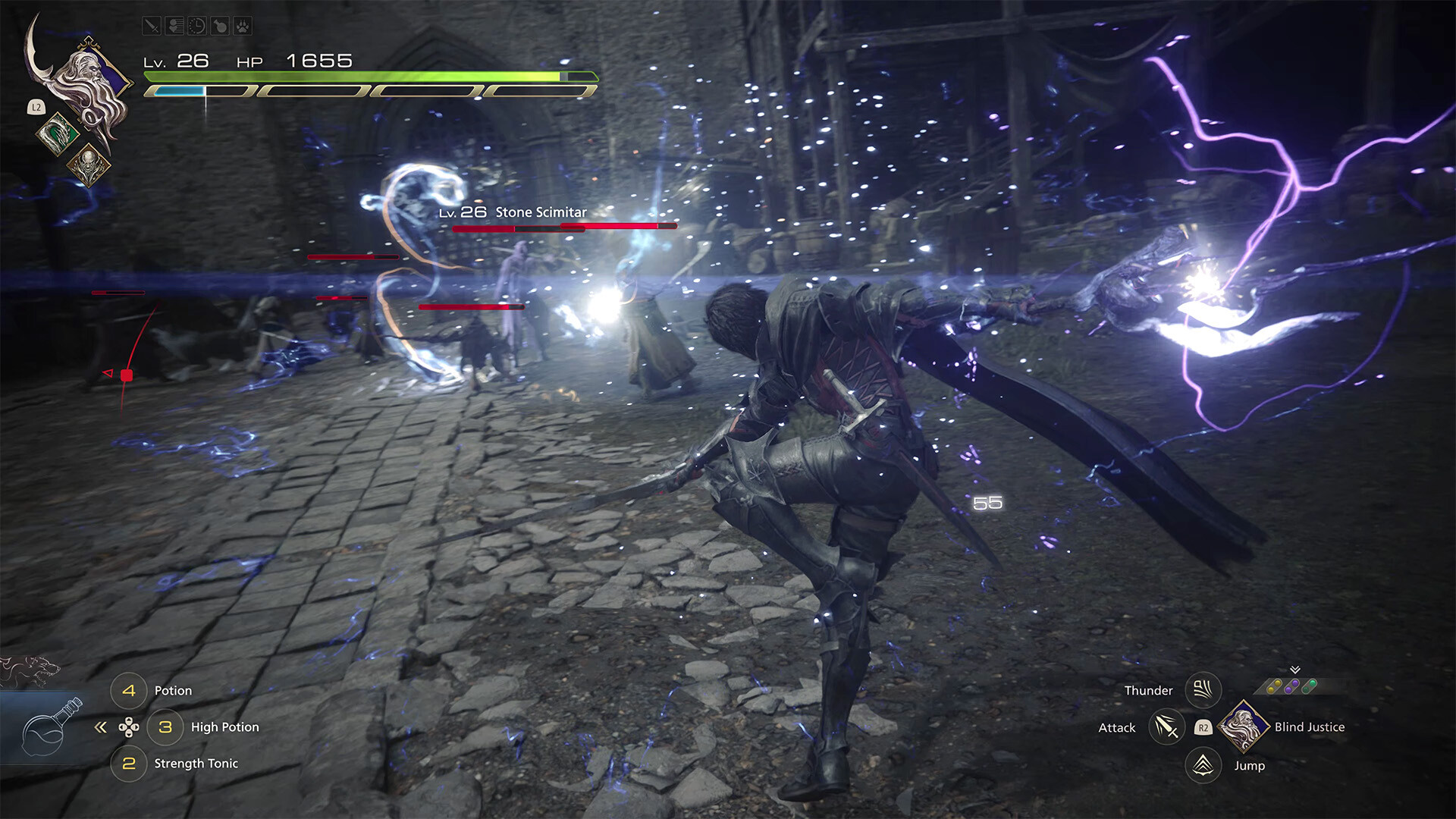 FINAL FANTASY XVI screenshot: realistic, third-person, no outlines, realistic lighting (environment, combat)