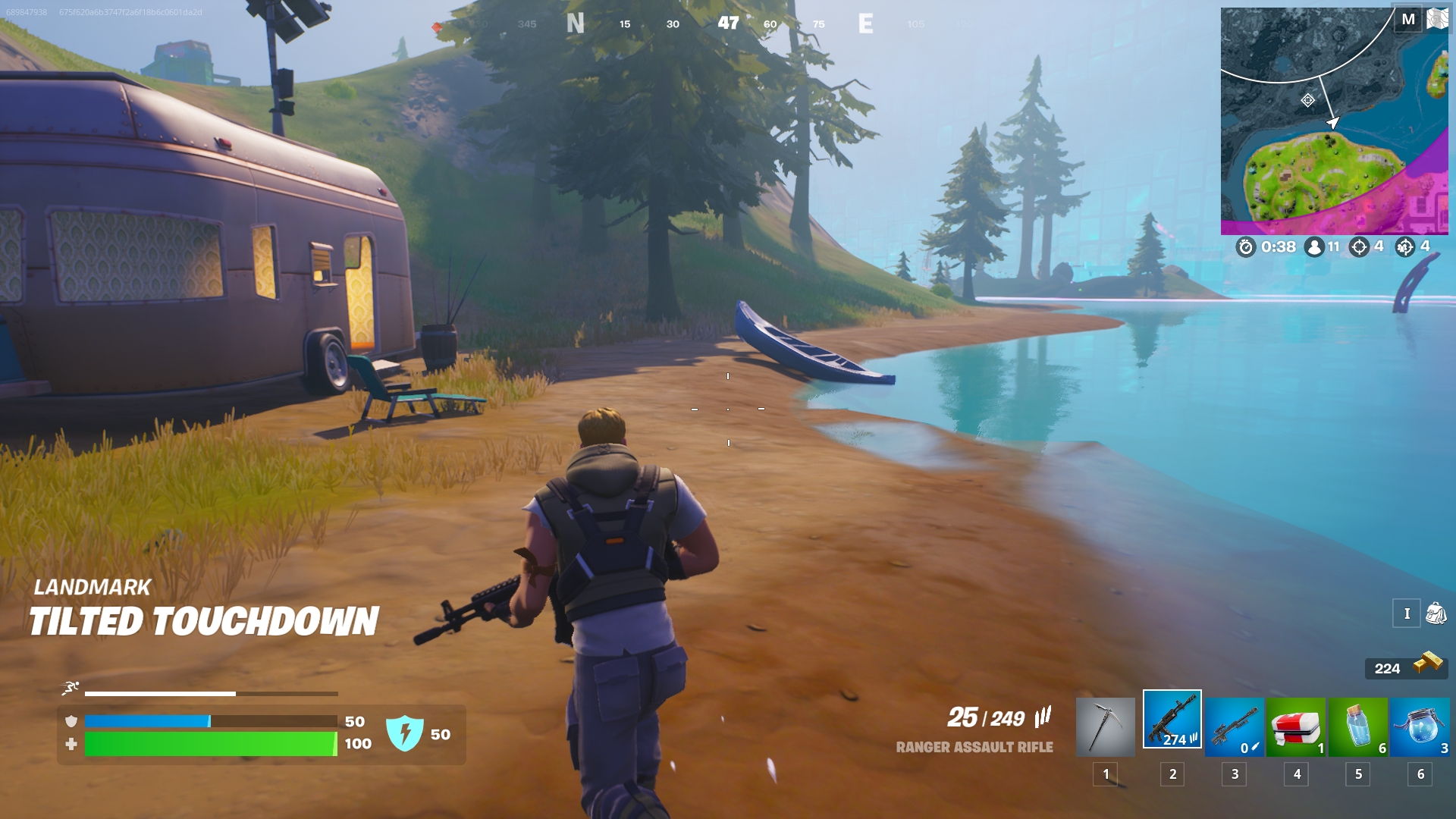 Fortnite screenshot: stylized 3d, third-person, no outlines, soft gradient (environment, character)