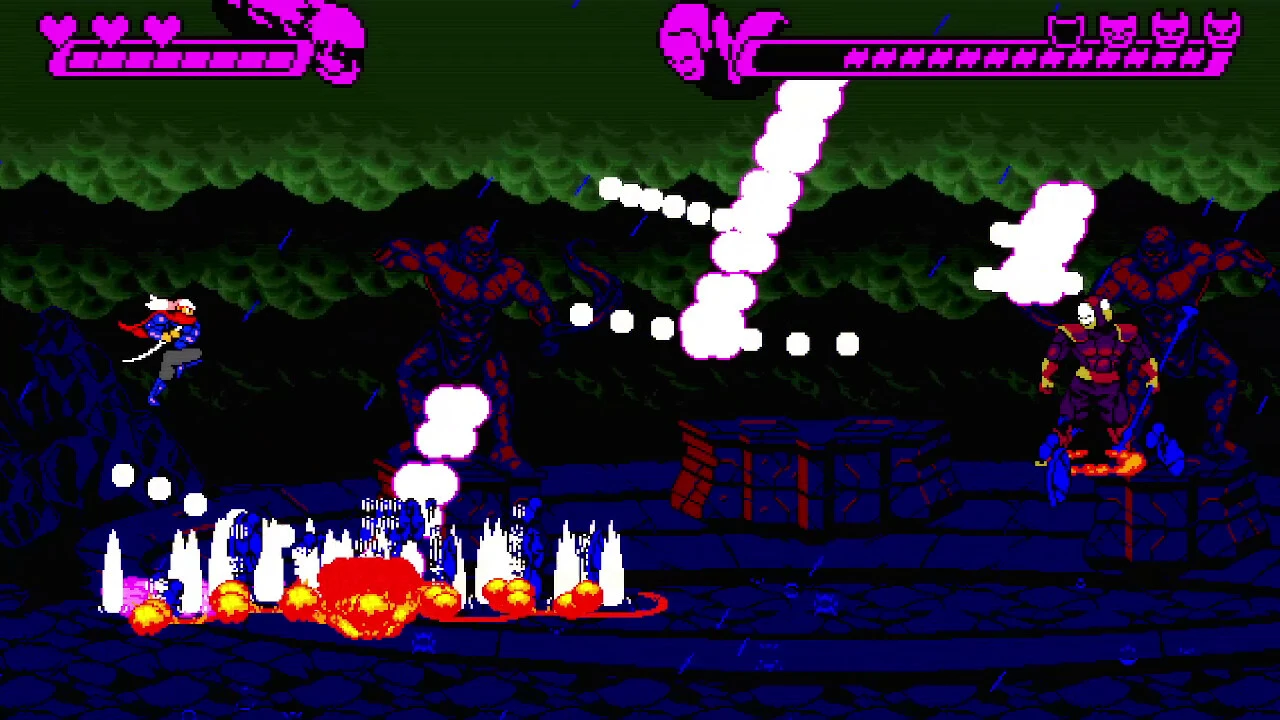 Furi Demake - The Chain screenshot: pixel art, side-scrolling, black outlines, flat / unlit (combat)