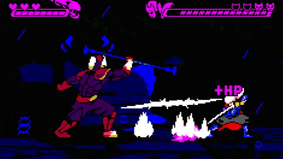 Furi Demake - The Chain screenshot: pixel art, side-scrolling, black outlines, flat / unlit (character, combat)