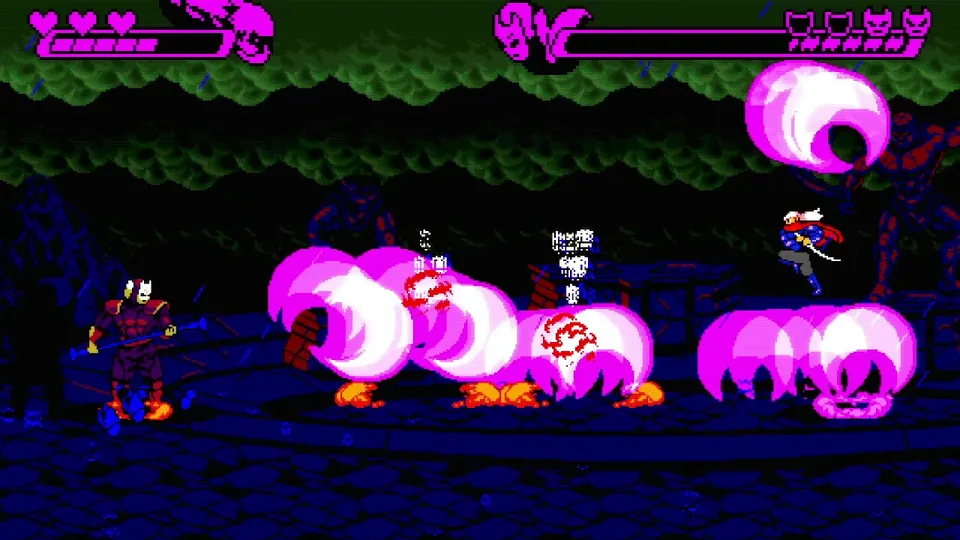 Furi Demake - The Chain screenshot: pixel art, side-scrolling, black outlines, flat / unlit (combat)