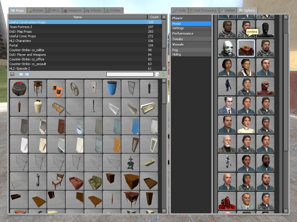 Garry's Mod screenshot: realistic, stylized 3d, first-person, no outlines, soft gradient (ui / menu)