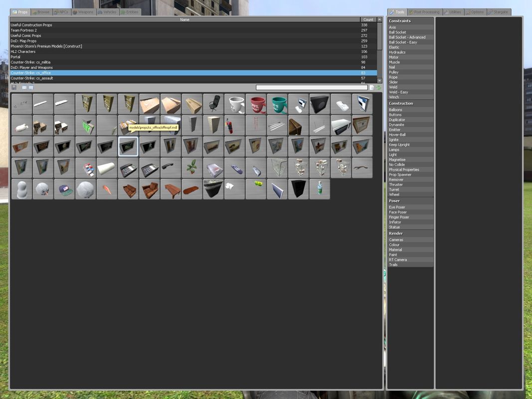 Garry's Mod screenshot: realistic, stylized 3d, first-person, no outlines, soft gradient (ui / menu)