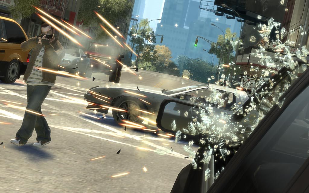 Grand Theft Auto IV screenshot: realistic, third-person, no outlines, realistic lighting (environment, character, combat)