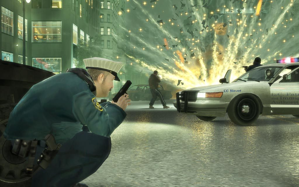 Grand Theft Auto IV screenshot: realistic, third-person, no outlines, realistic lighting (environment, combat)
