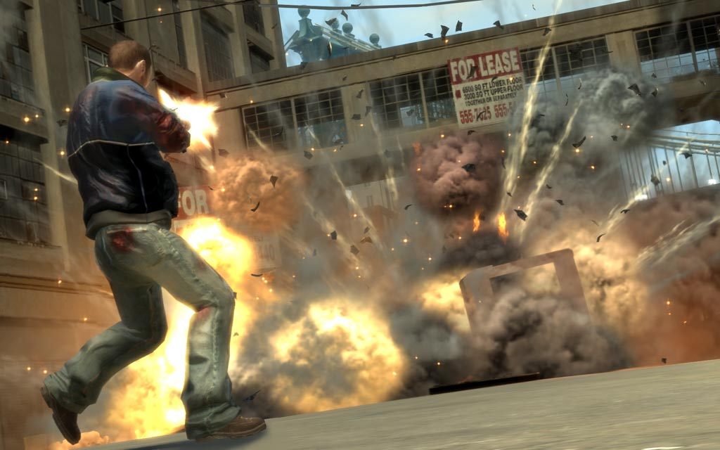 Grand Theft Auto IV screenshot: realistic, third-person, no outlines, realistic lighting (environment, character, combat)