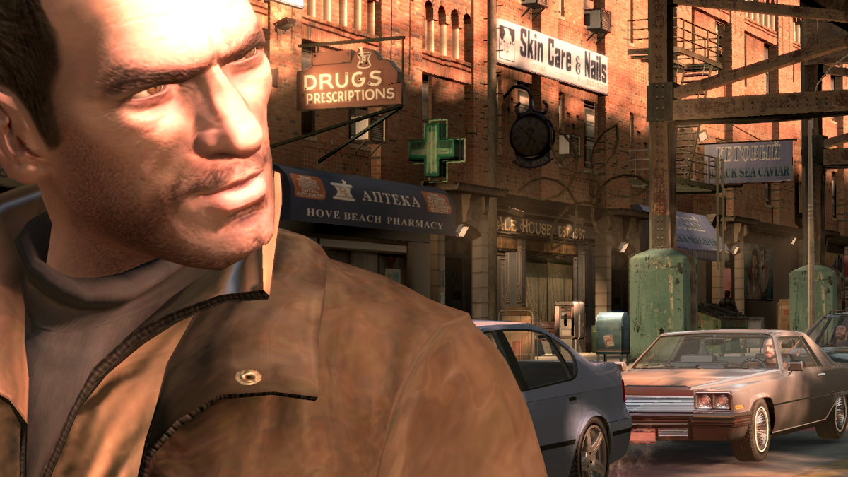 Grand Theft Auto IV screenshot: realistic, third-person, no outlines, realistic lighting (environment, character, cutscene)