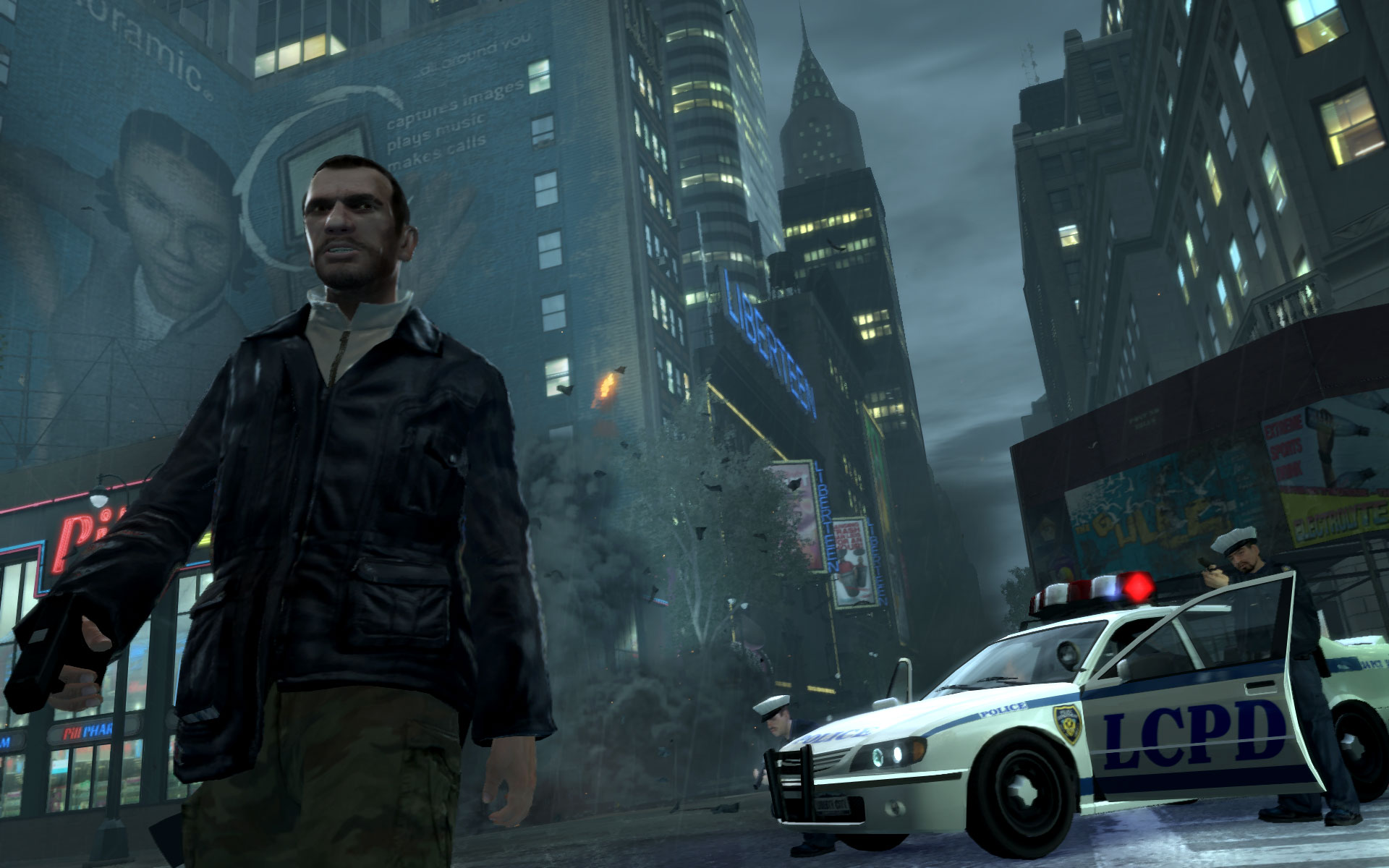 Grand Theft Auto IV screenshot: realistic, third-person, no outlines, realistic lighting (environment, character, combat)