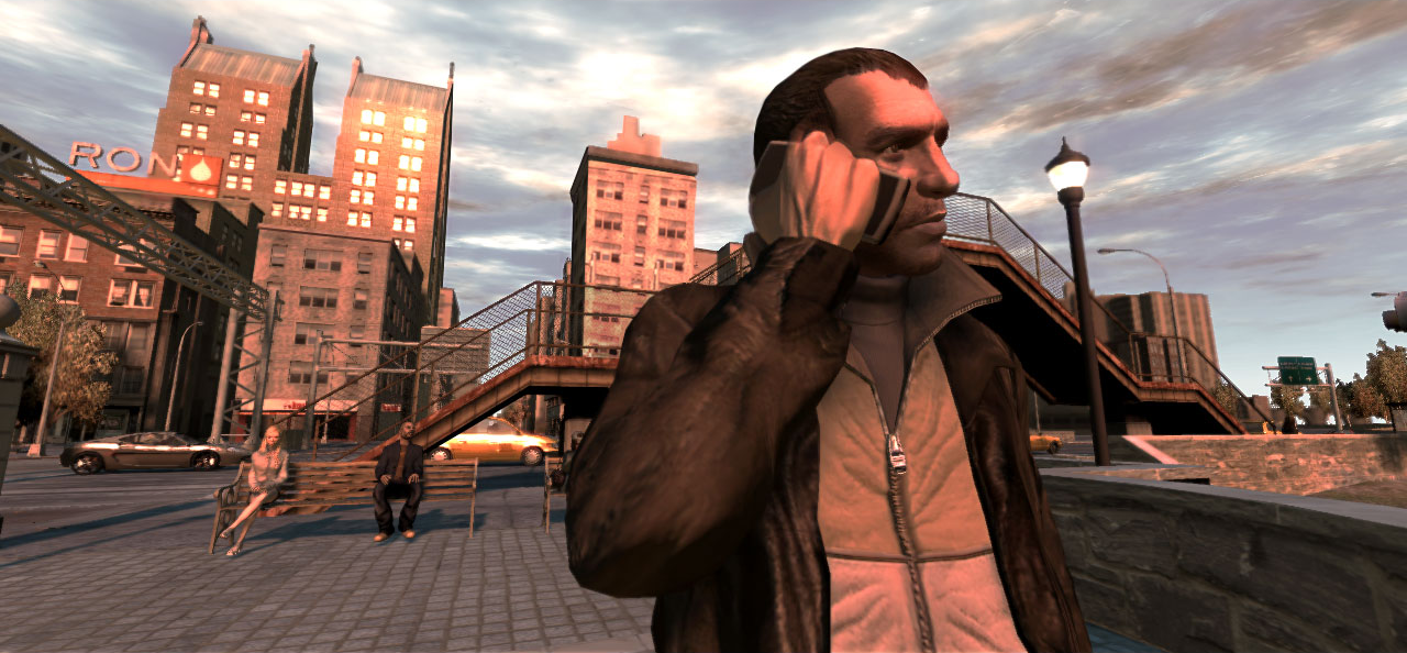 Grand Theft Auto IV screenshot: realistic, third-person, no outlines, realistic lighting (environment, character, cutscene)