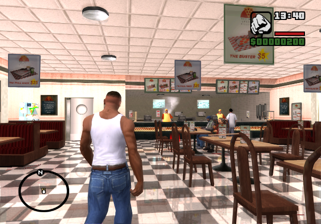 Grand Theft Auto: San Andreas screenshot: realistic, third-person, no outlines, soft gradient (environment, character)