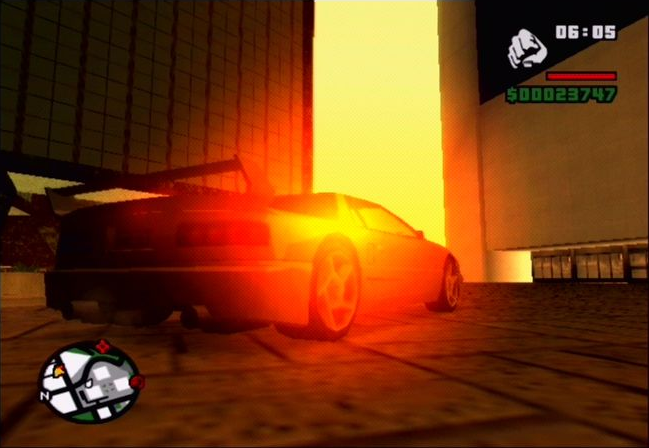 Grand Theft Auto: San Andreas screenshot: realistic, third-person, no outlines, soft gradient (environment)