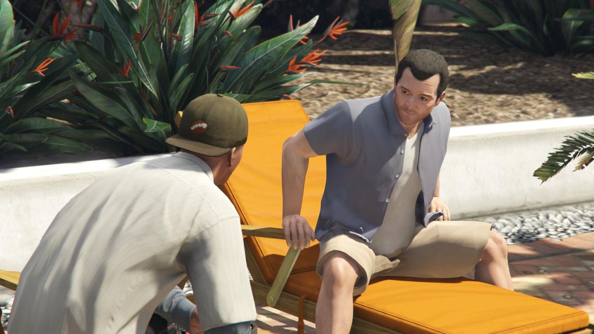 Grand Theft Auto V screenshot: realistic, third-person, no outlines, realistic lighting (character, cutscene, environment)