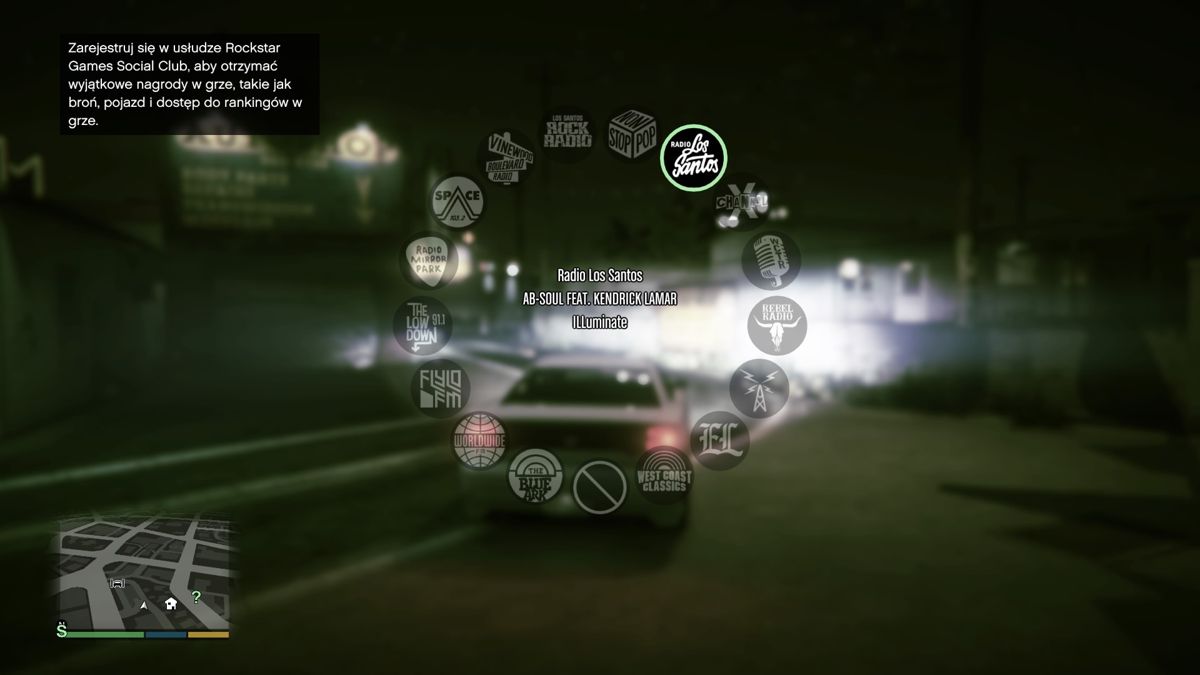 Grand Theft Auto V screenshot: realistic, third-person, no outlines, realistic lighting (ui / menu, environment)