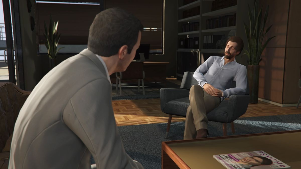 Grand Theft Auto V screenshot: realistic, third-person, no outlines, realistic lighting (character, cutscene, environment)