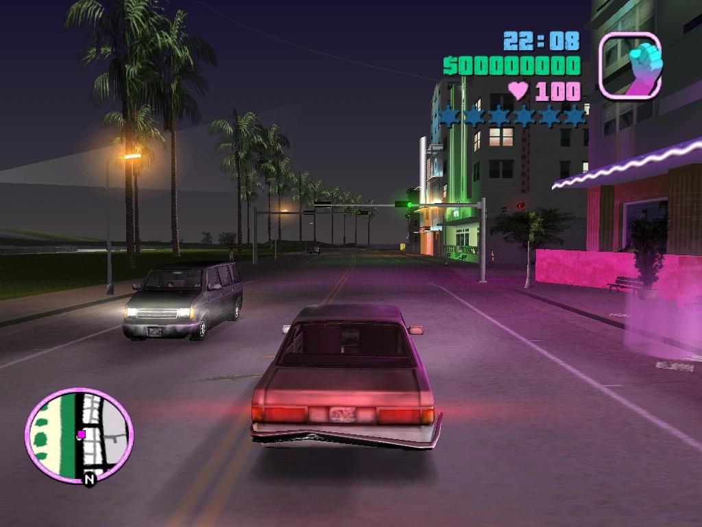 Grand Theft Auto: Vice City screenshot: stylized 3d, third-person, no outlines, soft gradient (environment)