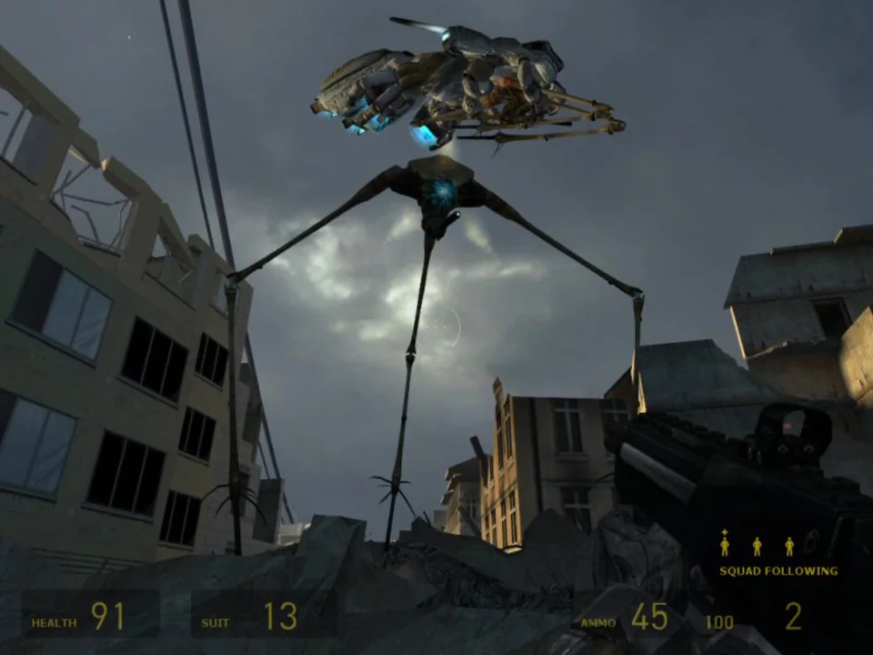 Half-Life 2 screenshot: realistic, first-person, baked lighting (combat)