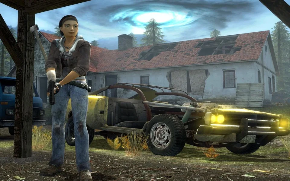 Half-Life 2: Episode Two screenshot: realistic, first-person, no outlines, soft gradient (character, environment)