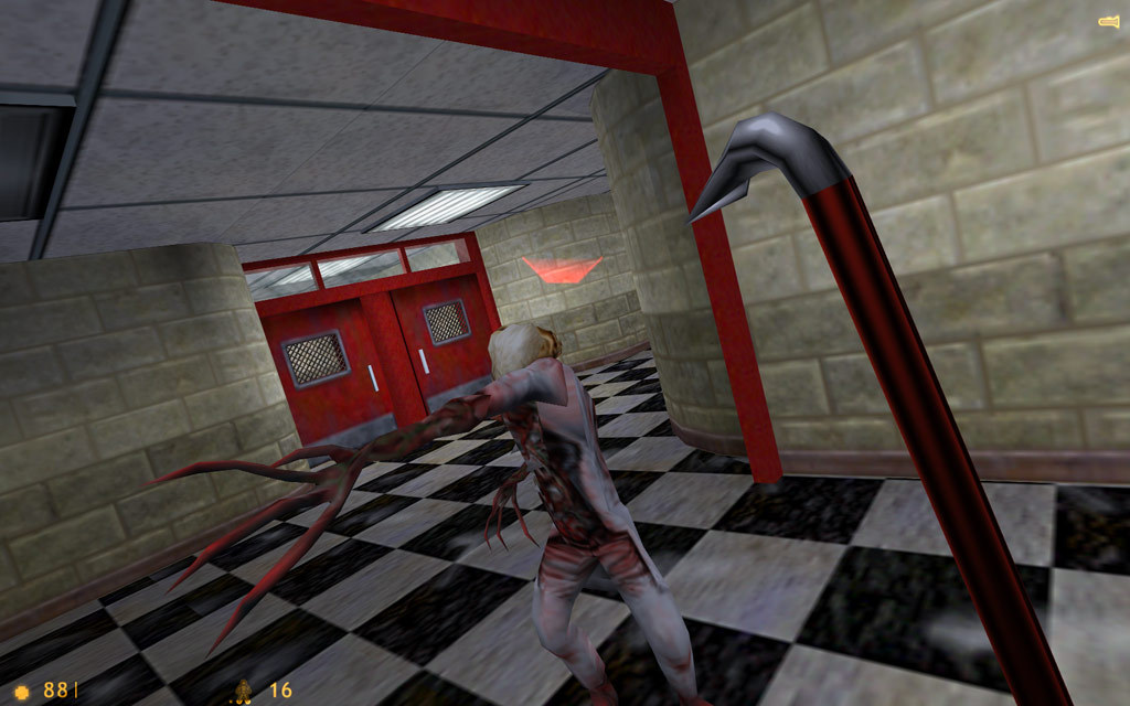 Half-Life screenshot: realistic, first-person, no outlines, baked lighting (environment, character, combat)