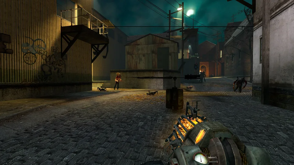 Half-Life 2: Update screenshot: realistic, first-person, no outlines, realistic lighting (environment, combat)