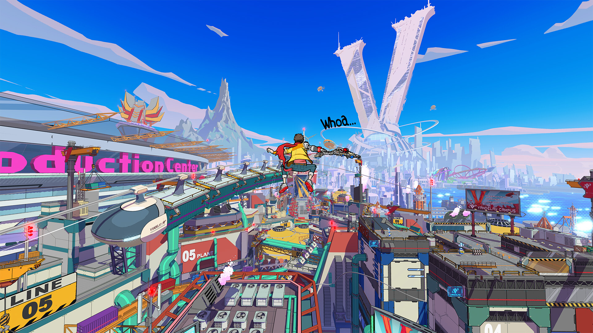 Hi-Fi RUSH screenshot: cel-shaded, third-person, black outlines, two-tone cel (environment)