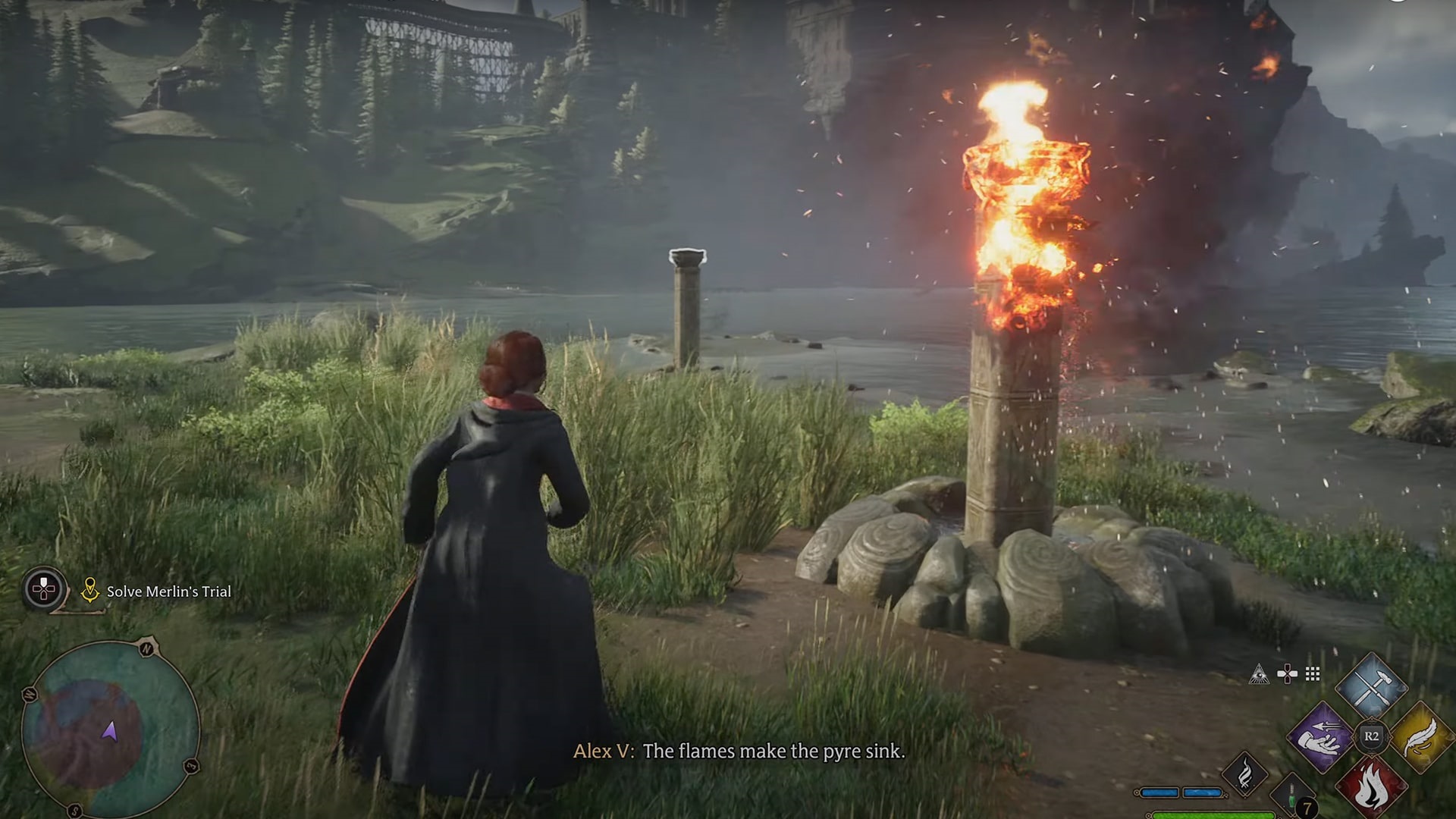 Hogwarts Legacy screenshot: realistic, third-person, no outlines, realistic lighting (environment, character)
