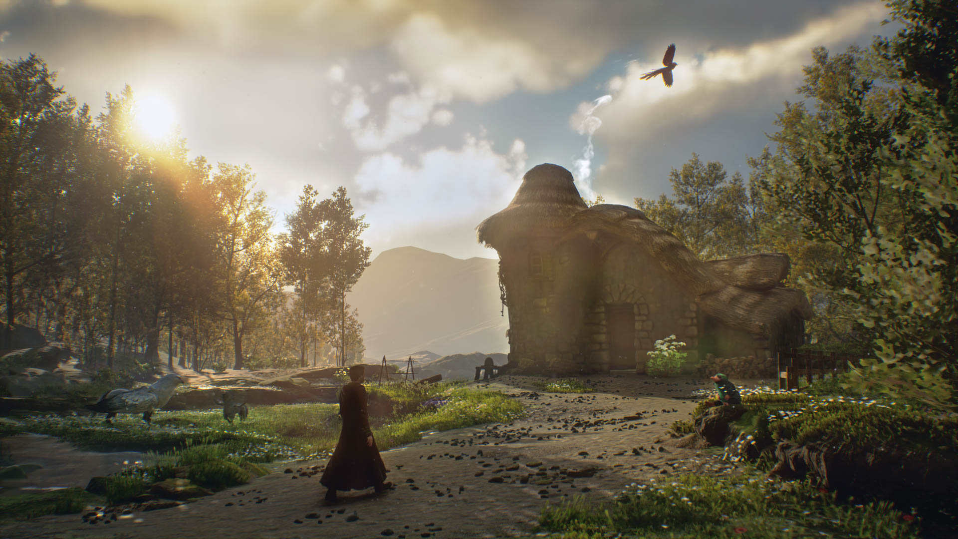 Hogwarts Legacy screenshot: realistic, third-person, no outlines, realistic lighting (environment, character)