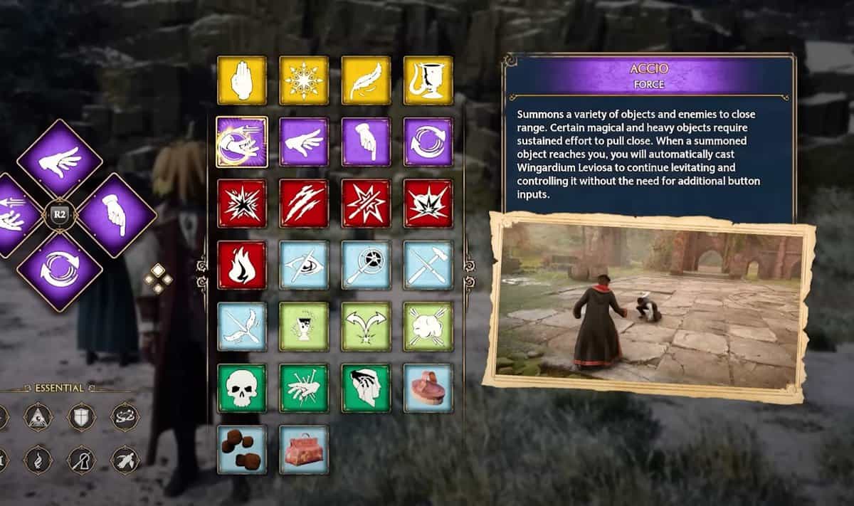 Hogwarts Legacy screenshot: realistic, third-person, no outlines, realistic lighting (ui / menu)